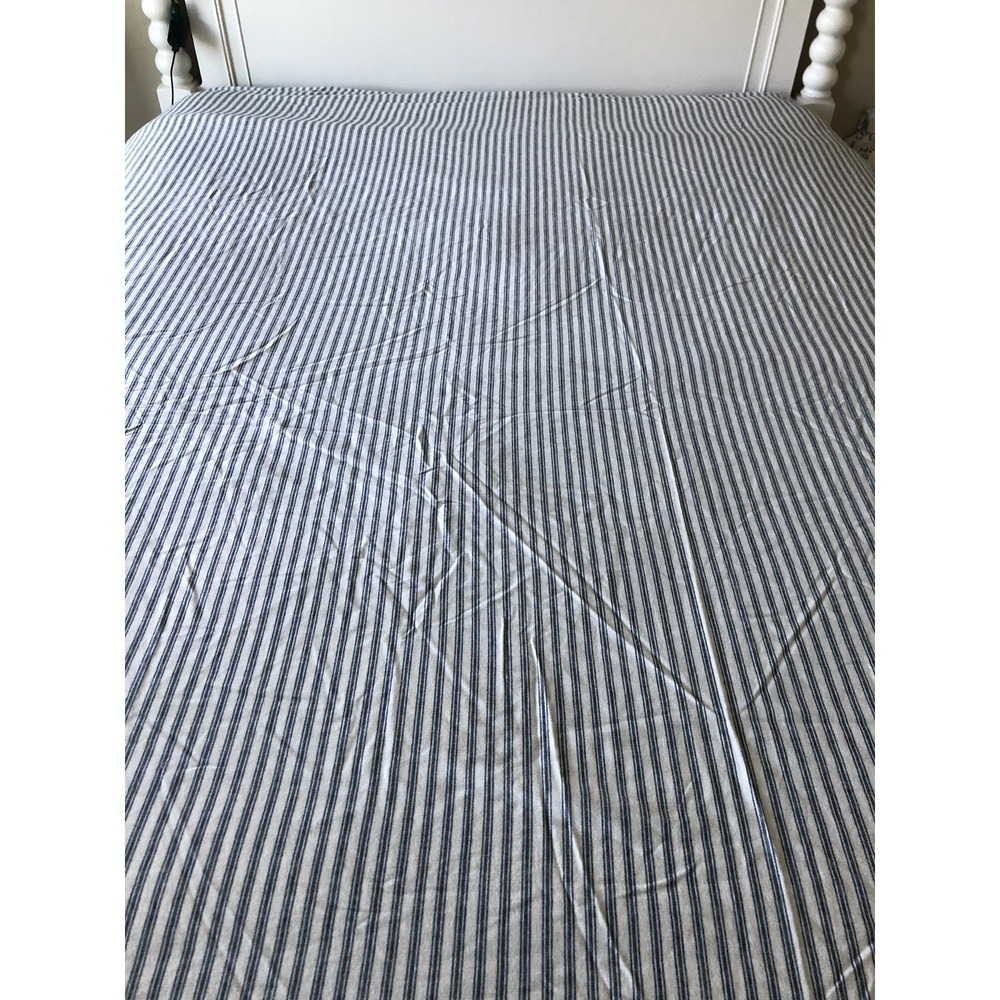 L.L. Bean Duvet Cover King Navy Ticking Stripe Ultrasoft Comfort Flannel